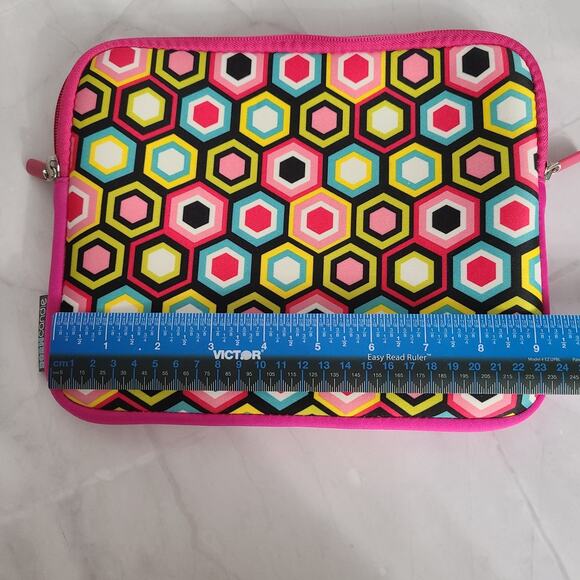 Ipad Tablet Case School Dorm Candie Soft Padded Zip Hot Pink Geometric 9½" x 8" - Picture 2 of 11